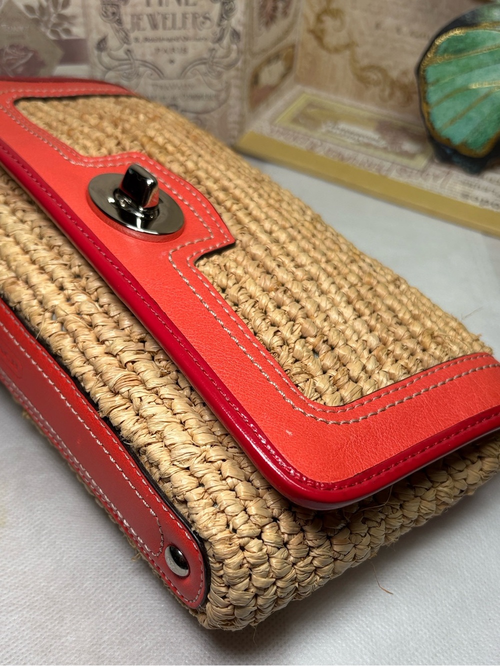 Coach Straw Raffia Woven Wristlet Clutch Wallet Bag #49103 EUC - Picture 4 of 11